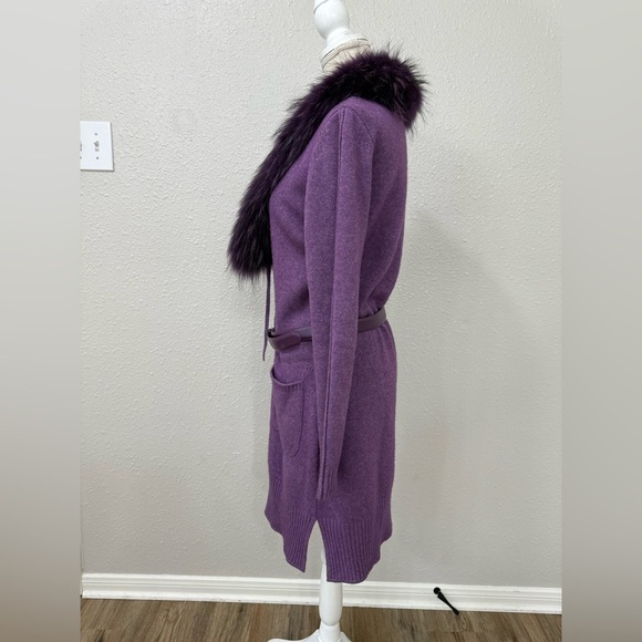 Escada Purple Wool Raccoon Fur Collar Detail Cardigan Size 34 Small - Picture 8 of 15